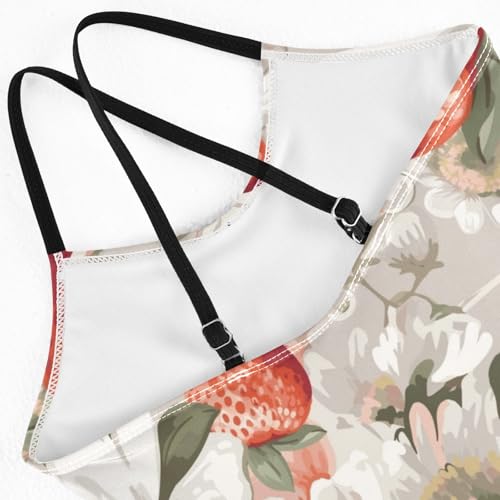 Girls One Piece Swimsuits Strawberries and Flowers Pattern Sport Halter Swimwear Beach Bathing Suit,7-8T4