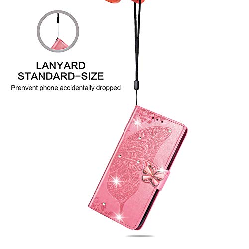 CCSmall for Samsung Galaxy A71 5G Wallet Case Bling for Women Girls, Floral Diamond Cute Butterfly PU Leather Flip Case Cover with Card Slot Holder for Samsung A71 5G Rhinestone Pink