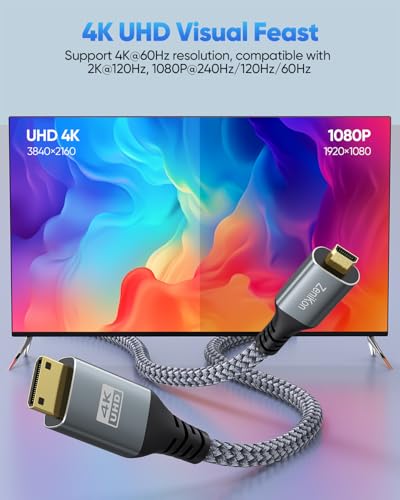 Image of 4K Micro HDMI to Mini HDMI Cable 15FT for Raspberry Pi 5 /4 Camera to Portable Monitor, High Speed Mini HDMI Type C Male to Micro HDMI Type D Male Cable Braided Cord 4K@60Hz, 2K, 1080P, 3D