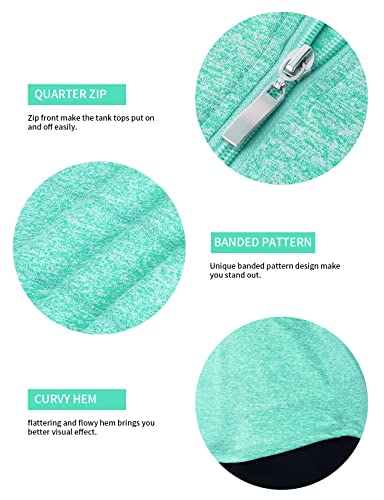 Tanst Sky Women's Workout Tops, Sleeveless Muscle Tank For Women Moisture Wicking Quarter Zip Stretchable Banded Running Shirts Solid Color Stylish Tennis Golf Yoga Blouses Green Large #TOP2