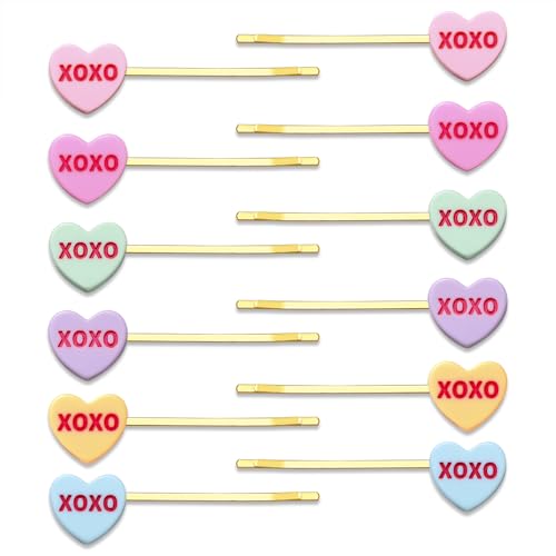 Barrettes cœur XOXO (lot de 12) pinces à cheveux roses et rouges pour coiffure Saint-Valentin