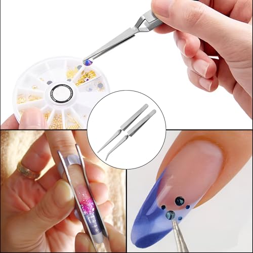 2 Stück Kreuzverriegelungs Pinzette,Professionelles Edelstahl Pinzette,Lötpinzette,Kreuzpinzette Industrie Mit Gerader Und Abgewinkelter Spitze Edelstahl,Für DIY Basteln,Schmuckherstellung