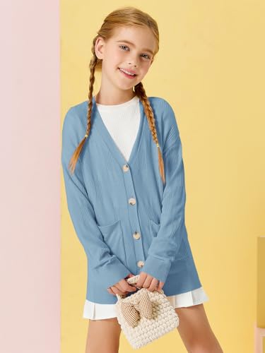 Girls Cardigans Kids Fashion Open Front Long Sleeve Knit Sweaters Outerwear with Pockets 5-14 Years3