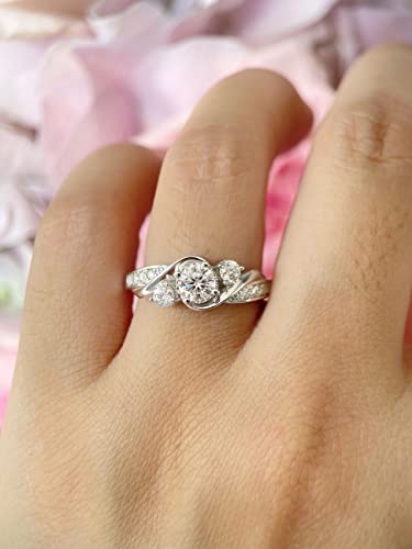 1 ct Three Stone Engagement Rings for Women 925 Sterling Silver Twisting Moissanite Rings Women Anniversary Rings 18K White Gold Plated Ring Promise Ring4