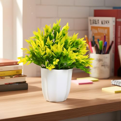 Image of fancymart Artificial Leaves Yellow Bunch in Pot - 22 cm Height, Perfect for Tabletop Decoration | Ideal for Home & Office Decor
