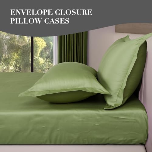 Image of LANE LINEN 400TC Super King Size Bedsheet with 2 Pillow Cases | 100% Cotton 3 Pc Bedding Set (2.74 M x 2.74 M) | Breathable & Wrinkle-Free | Sustainable & Eco Friendly Bedding Set (Green)