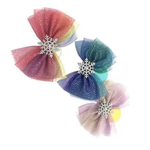 Lurrose - 3 peças de grampos de cabelo de Natal com laço de gaze e floco de neve de Natal, presilhas