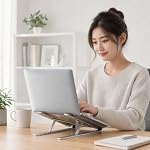 GPlus+ Portable Aluminum Laptop Stand, 6-Angle Adjustable Foldable Riser, Non-Slip Silicone, Silver