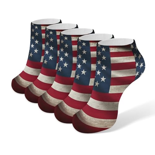 American Flag Athletic Ankle Socks for Women Men Running Hiking Cotton Socks Low Cut No Show Sock (5 Pack)