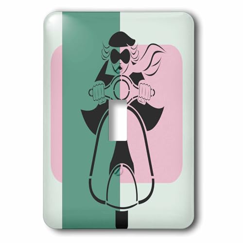 Interrupteur à bascule Mod Scooter Girl 3dRose pour déco murale rétro - 2