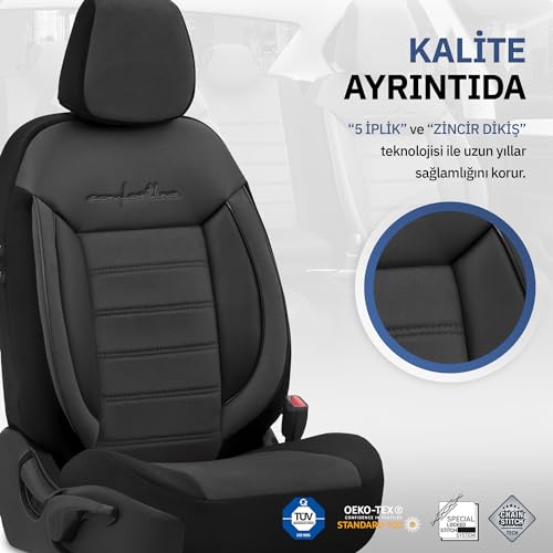Universelle Samt/Stoff Sitzbezüge ’Comfortline’ Schwarz - 11-Teilig- - kompatibel mit Side-Airbags