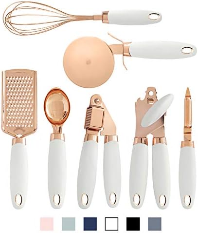 COOK With COLOR 7 Pc Kitchen Gadget Set Copper Coated Stainless Steel Utensils with Soft Touch White Handles