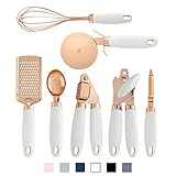 COOK With COLOR 7 Pc Kitchen Gadget Set Copper Coated Stainless Steel Utensils with Soft Touch White Handles