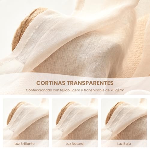 Topfinel Gardinen mit Kräuselband Vorhänge Leinen-Optik Transparent für Wohnzimmer Schlafzimmer Fenster Einfarbige Gardinen Beige 2er Set… – Ansicht 4