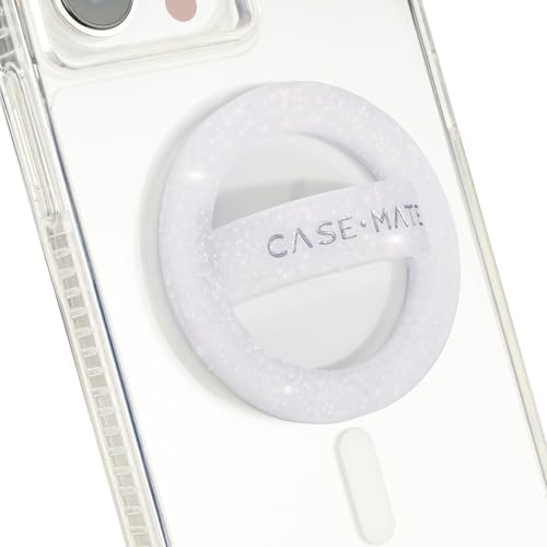 Case-Mate マグネット式スマホグリップ MagSafe Loop Grip - 手に装着可能な着脱式ホルダー - iPhone 17 Pro Max/16 Pro Max/15/14/13/12/Pixel 10 対応、背面用ソフト折りたたみ式MagSafeグリップ - ホワイトスパークル