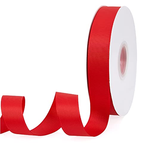 Red 1 X 50 Yards Solid Color Double Faced Grosgrain Ribbon for Gifts Wrapping Wedding Party Crafts Hair Bows Flowers Home DIY Decor