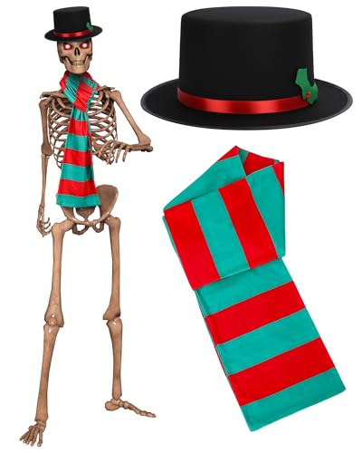 Cozypower 2 Pcs 12 ft Skeleton Outfits Accessories Skeleton Snowman Hat and Scarf Set 12ft Christmas Skeletons Costume Set for Holiday Outdoor Giant Sized Skull Decor