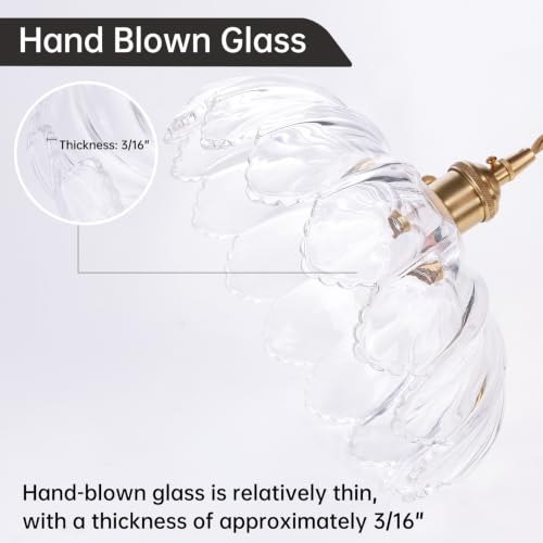 Image of Shenmoyl Plug in Pendant Light Hanging Light Fixtures with Plugin Cord On /Off Switch,Clear Scindapsus Glass Lampshade Brass Pendant Light