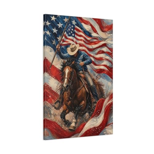 Tableau Cheval Cowboy d'Amérique | Toile 60x90 cm Verticale Pour Salon