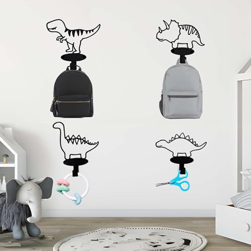 4 Piece Set Cartoon Dinosaur Silhouette Shape Coat Hooks Wall Mounted Matte Black Metal Wall Hanger Hooks for Coat Hat Garments Leashes Modern Minimalist Design Dinosaur Room Decor for Boys Girls Kids by Aimery - Image 5