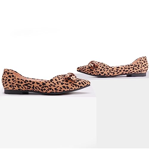 Pointed end Women Flat Shoes Classic Leopard Print Flat Shoes with Bow Decoration, Casual and Comfortable Flat Shoes2