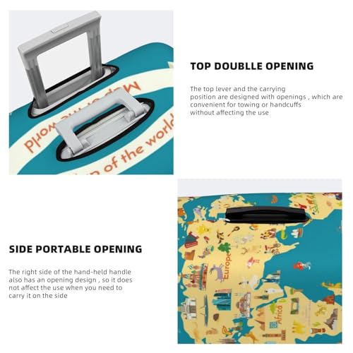 World Map With Landmarks Luggage Cover Washable Elasticated Luggage Covers for Suitcase TSA Approved Stylish Scratch Resistant Luggage Case Protector4