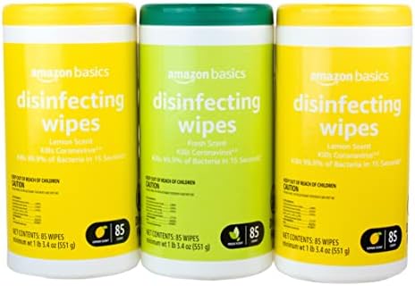 Amazon Basics Disinfecting Wipes, Lemon Scent & Fresh Scent, Sanitizes/Cleans/Disinfects/Deodorizes, 85 Count: Pack of 3 (Previously Solimo)