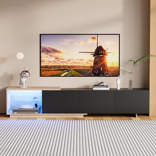 Liuyoyo Mobile TV allungabile (163-240 cm) con 3 cassetti e 1 vano armadio, basso per TV fino a 65 pollici, con striscia luminosa a LED, adatto per soggiorno e camera da letto, colore: nero