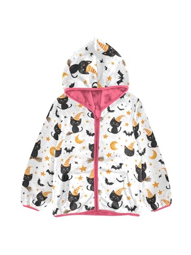 Black Bat Cat Orange Star Girls Fleece Jacket Girls Jacket Girl Coats Zip Up Hoodie Children Outerwear 2-3T