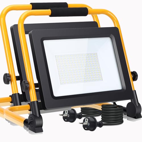 Aigostar Foco de Trabajo LED 100W,8800LM,Foco LED Portátil con Giratorio 360º,Impermeable,Soporte plegable,para Uso en Interiores y Exteriores,para Obra, Taller, Garaje,6500K Luz Blanca,2 piezas