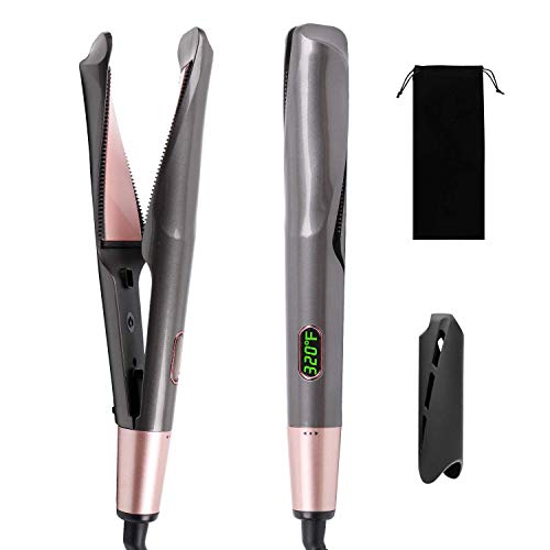2 in 1 Curling Iron Hair Straightener Curler Iron Ceramic Tourmaline Ionic Flat Iron with Adjustable Temp LCD Digital Display,1 Inch Twist Plate Dual Voltage Travel Hair Styling Tool