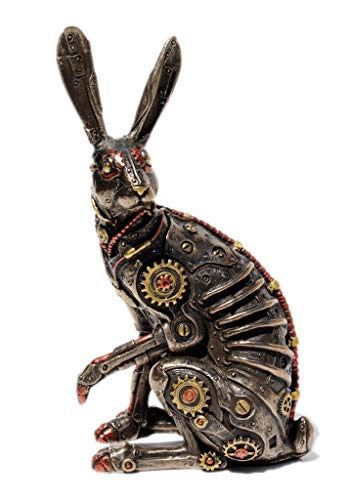 Estatua de conejo steampunk en bronce antiguo 15 cm miniatura 7
