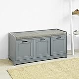 Haotian FSR80-SG, Grey Storage Bench with 2 Cabinets, 1 Drawer & Seat Cushion, Shoe Cabinet Storage