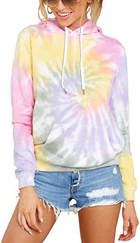 HVEPUO Tie Dye Print Hoodie Long Sleeve Drawstring Pullover Tops Loose Casual Sweatshirt For Women(XS-XXL)