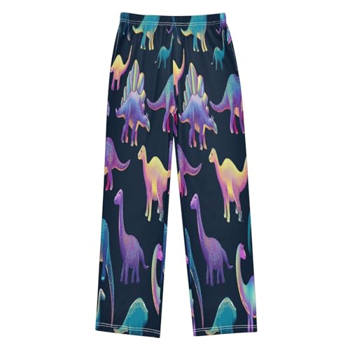 Holographic Cute Dinosaur Pajama Lounge Pants with Pockets Sleepwear Soft Elastic Waist PJ Bottoms 6-14 Years