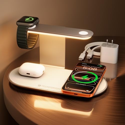 TRANSFORMERS Officially Licensed 3 in 1 Charging Station for MagSafe Wireless Charger with Three-Level Night Light, 15W Max Fast Charging for iPhone 17/16/15, Apple Watch Series, AirPods Series