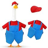 Bulyoou 2 pcs Halloween Goose Outfit Brother Goose Costume Plumber Jumpsuit with Hat for 23' Plastic Statue Halloween Patio Yard Garden Lawn Outdoor Decors