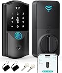 Smart Door Lock with Built-in WiFi, Fingerprint Keyless Entry Front Door Deadbolt with Keypad, App Control, Auto Lock, Alexa & Google Assistant, Black
