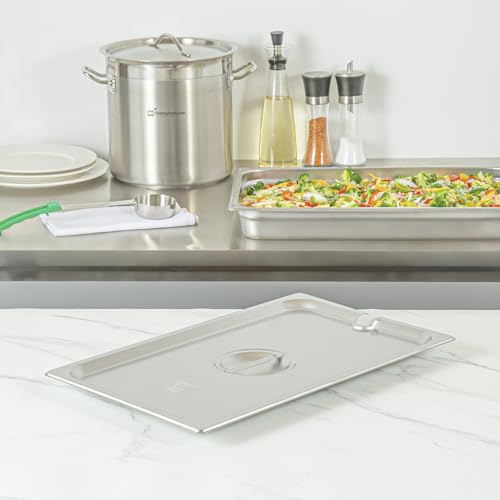 Restaurantware-LID ONLY: Kitchen Tek 20.8 x 12.8 Inch Steam Table Pan Cover, 1 NSF Hotel Pan Cover - Full Size Pan Sold Separately, With Handle, Stainless Steel Slotted Food Pan Lid, Durable