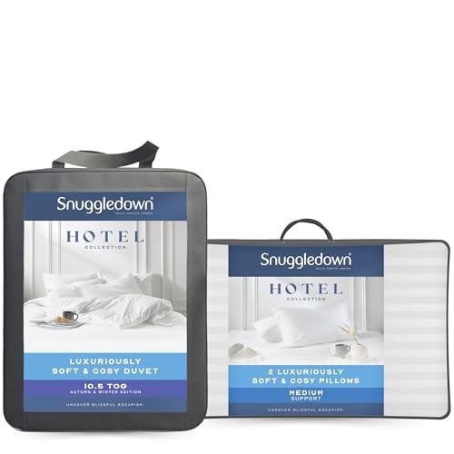 Snuggledown Hotel Collection Super King Duvet - 10.5 Tog All Year Round Premium Quilt for Summer & Winter, 2 Medium Pillows - Soft Touch Cover, Hypoallergenic, Machine Washable, Size (260cm x 220cm)
