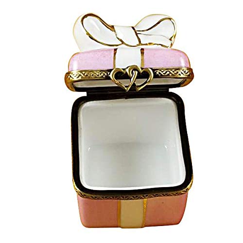 Pink Gift Wrapped Box W/Gold Ribbon - Limoges Box Authentic Porcelain Figurine From France #TOP2
