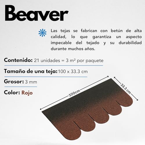 Miniatura 2 de Tejas Bituminosas Beaver B-Red De Color Rojo - La Techumbre Bituminosa