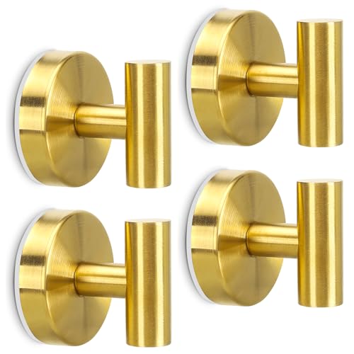 MNGD Towel Hooks Shower Suction Hook Towel Hanger for Bathroom Hanging Coat, Robe, Removable Wall Mounted Hook for Bedroom Kitchen Hotel Pool Brushed Gold(4-Pack)