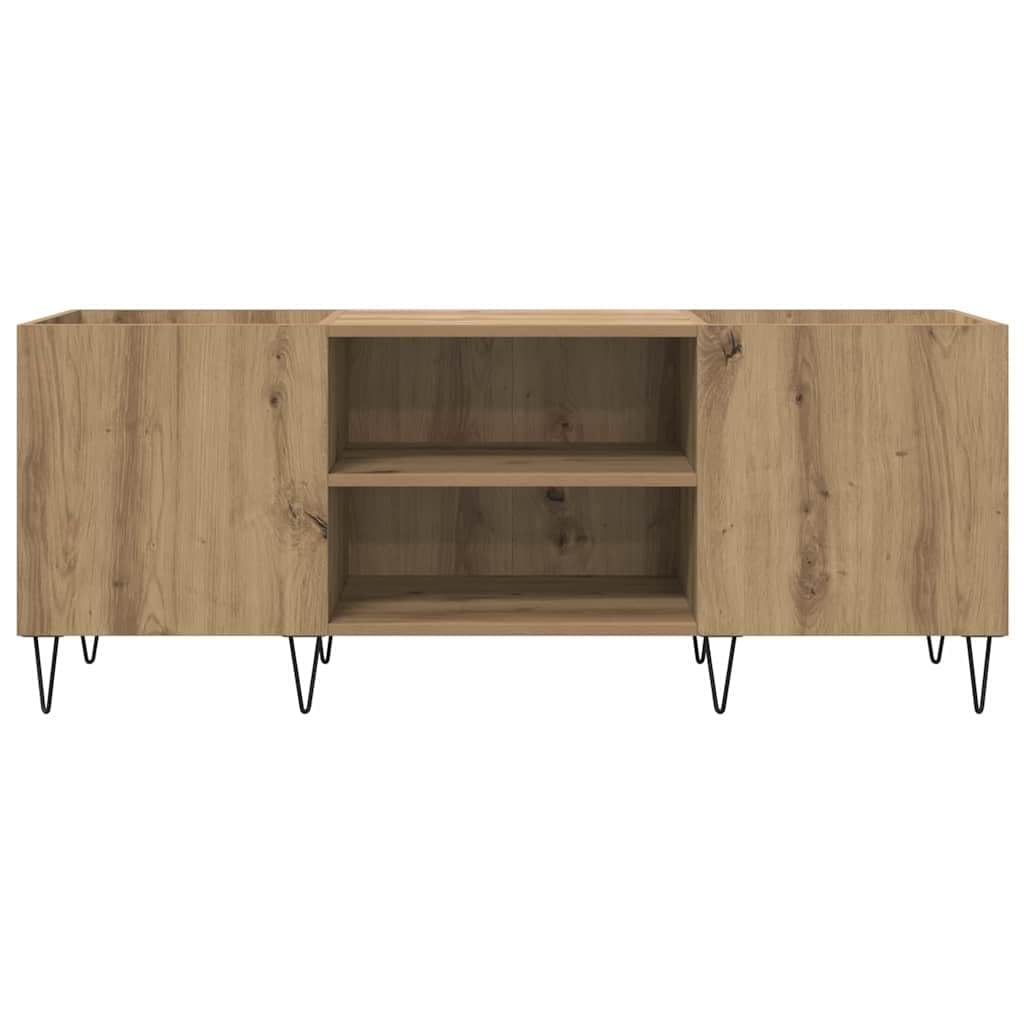 Armadietto per dischi in rovere Artisan con mensola in legno e ferro, 121 x 38 x 48 cm, con 2 ante, ampio spazio per vinile, CD, DVD, fono