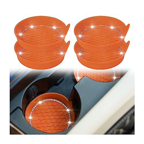 zipelo Bling Car Cup Coaster, 4 Pack Universal Vehicle Anti-Slip Cup Holder Insert Coasters, Crystal Rhinestone Silicone Shockproof Drink Mat, Car Interior Accessories Gift for Women Girls (Orange)