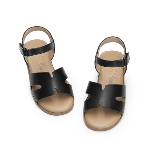 Athlefit Toddler Sandals Girls Dress Sandals Kids Open Toe Flat Ankle Strap School Daily Summer Shoes Black Size 13 Little Kid