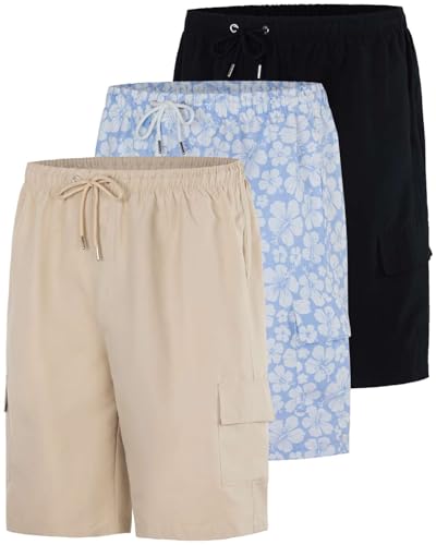 Real Essentials 3 Pack: Men's Swim Trunks with Cargo Pockets