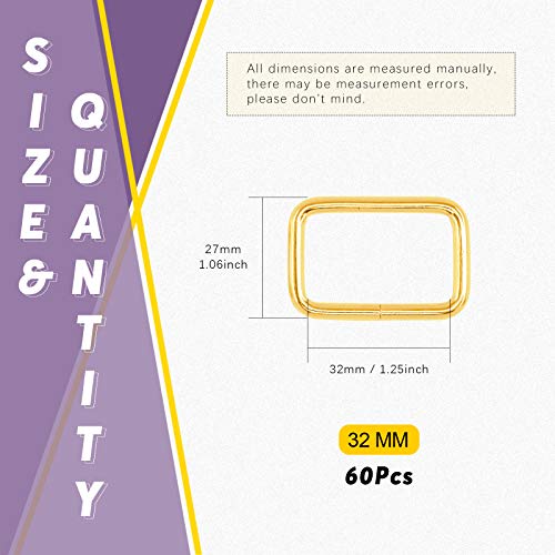 Swpeet 60Pcs 5/4 Inch, 32mm Gold Metal Rectangle Ring - Image 2