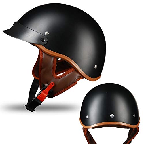MXYMC Casque Jet pour Moto,Casque Casque Jet Casque Jet Moto,Casque Jet rétro - Casque de Moto Vintage - Casque café Racer- Casque en Polycarbonate (L(59-60cm),Matte Black) Cover