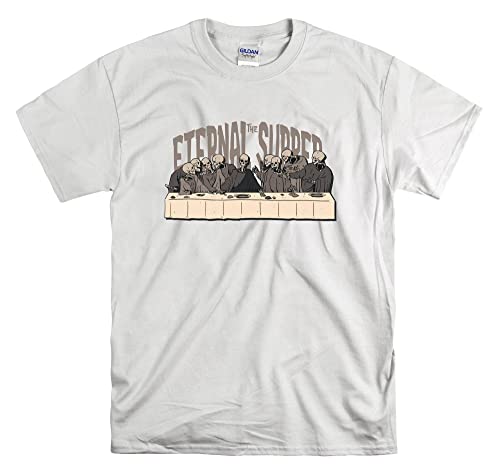 T-shirt Skull Last Diner Eternal Supper blanc au style rock